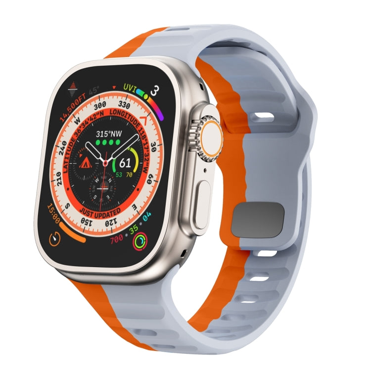 For Apple Watch Ultra 49mm Wave Texture Reverse Buckle Silicone Watch Band(Grey Orange) by bashfashion