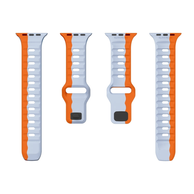 For Apple Watch Ultra 49mm Wave Texture Reverse Buckle Silicone Watch Band(Grey Orange) by bashfashion