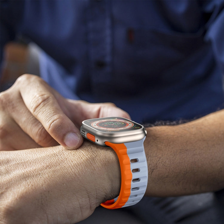 For Apple Watch Ultra 49mm Wave Texture Reverse Buckle Silicone Watch Band(Grey Orange) by bashfashion