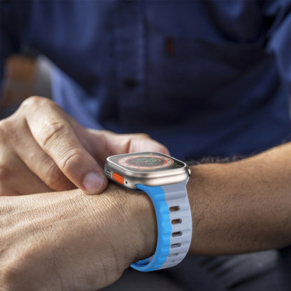 For Apple Watch Ultra 49mm Wave Texture Reverse Buckle Silicone Watch Band(Grey Blue) by bashfashion