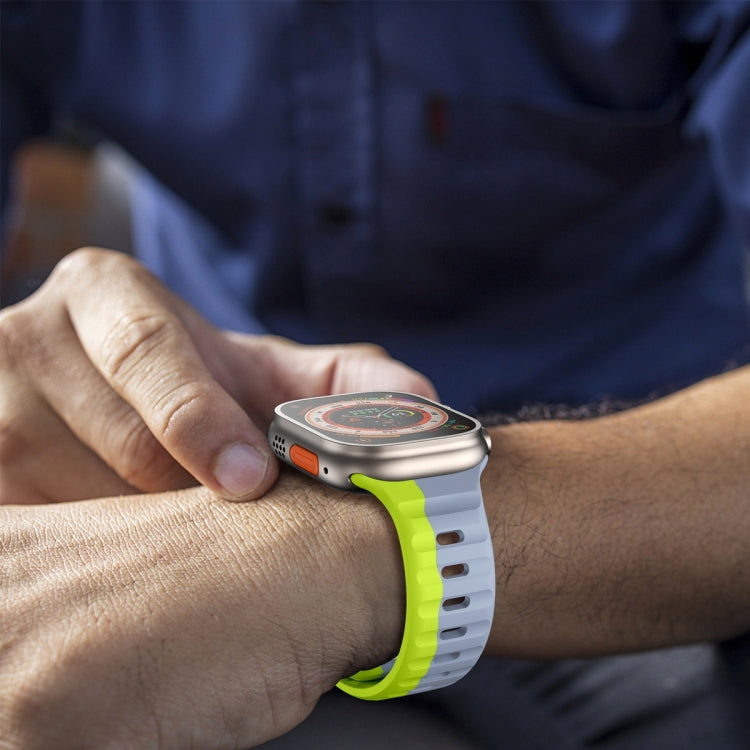 For Apple Watch Ultra 49mm Wave Texture Reverse Buckle Silicone Watch Band(Grey Green) by bashfashion