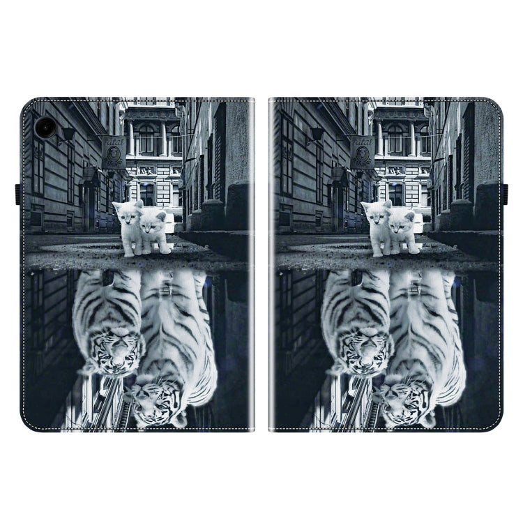 For Samsung Galaxy Tab A11 / A9 Crystal Texture Painted Leather Tablet Case(Cat Reflection Tiger) by bashfashion