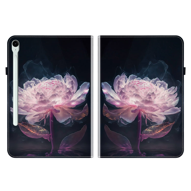 For Samsung Galaxy Tab S9 / S9 FE Crystal Texture Painted Leather Tablet Case(Purple Peony) by bashfashion