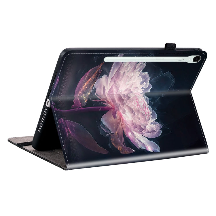 For Samsung Galaxy Tab S9 / S9 FE Crystal Texture Painted Leather Tablet Case(Purple Peony) by bashfashion