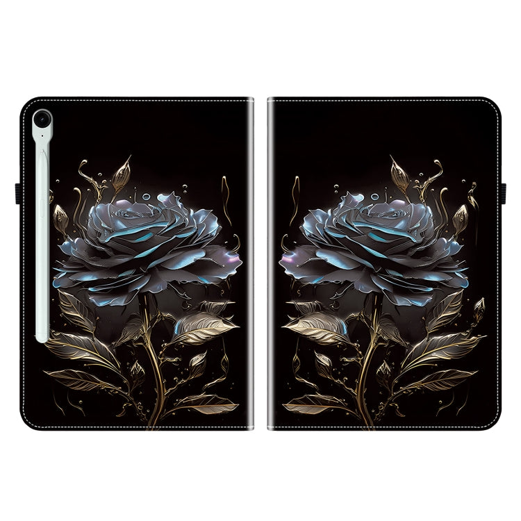 For Samsung Galaxy Tab S9 / S9 FE Crystal Texture Painted Leather Tablet Case(Black Rose) by bashfashion