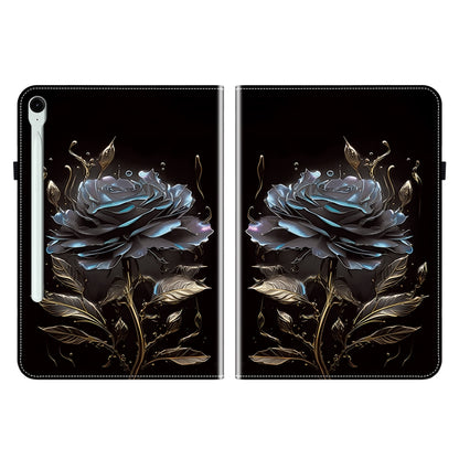 For Samsung Galaxy Tab S9 / S9 FE Crystal Texture Painted Leather Tablet Case(Black Rose) by bashfashion