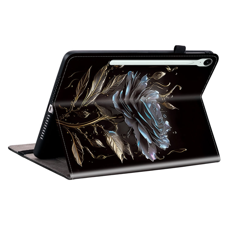 For Samsung Galaxy Tab S9 / S9 FE Crystal Texture Painted Leather Tablet Case(Black Rose) by bashfashion