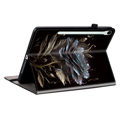 For Samsung Galaxy Tab S9 / S9 FE Crystal Texture Painted Leather Tablet Case(Black Rose) by bashfashion
