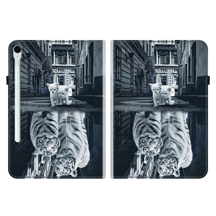 For Samsung Galaxy Tab S9 / S9 FE Crystal Texture Painted Leather Tablet Case(Cat Reflection Tiger) by bashfashion