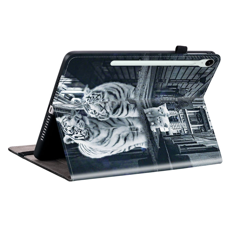 For Samsung Galaxy Tab S9 / S9 FE Crystal Texture Painted Leather Tablet Case(Cat Reflection Tiger) by bashfashion