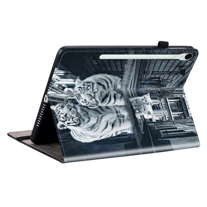 For Samsung Galaxy Tab S9 / S9 FE Crystal Texture Painted Leather Tablet Case(Cat Reflection Tiger) by bashfashion