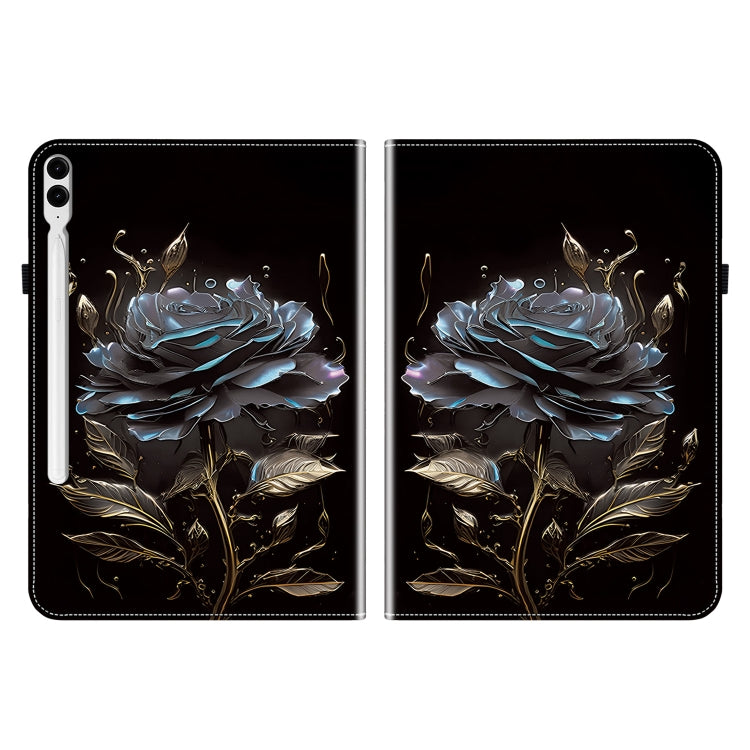 For Samsung Galaxy Tab S9+ / S9 FE+ Crystal Texture Painted Leather Tablet Case(Black Rose) by bashfashion