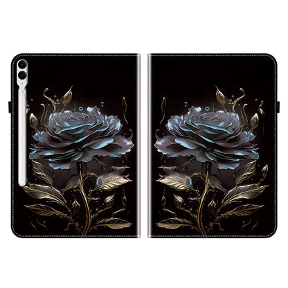 For Samsung Galaxy Tab S9+ / S9 FE+ Crystal Texture Painted Leather Tablet Case(Black Rose) by bashfashion