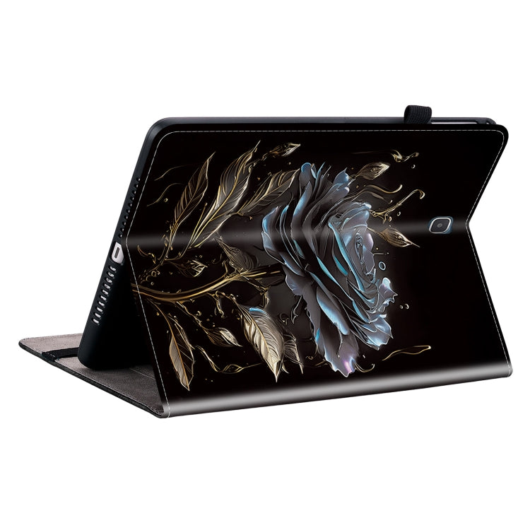 For Samsung Galaxy Tab A 9.7 T550 T555 P550 Crystal Texture Painted Leather Smart Tablet Case(Black Rose) by bashfashion