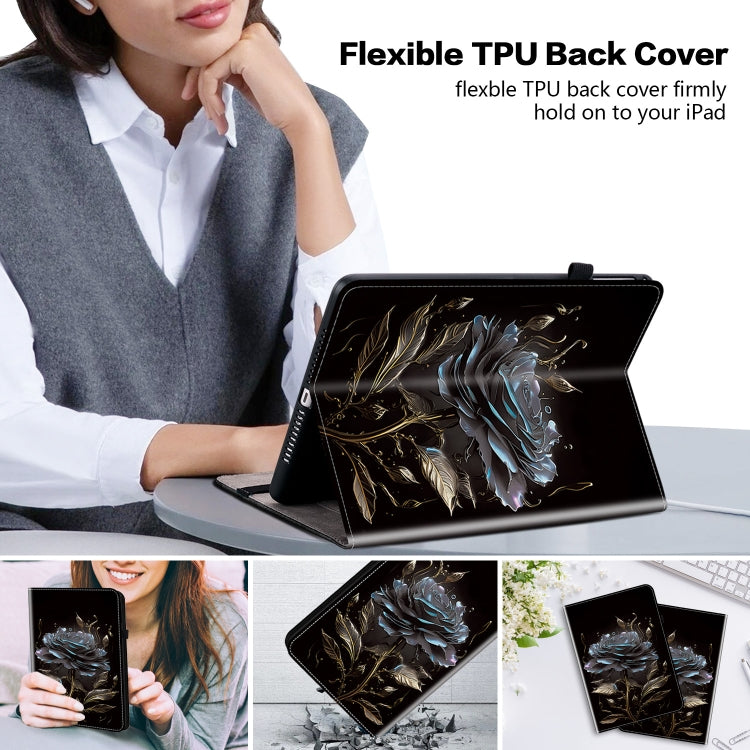 For Samsung Galaxy Tab A 9.7 T550 T555 P550 Crystal Texture Painted Leather Smart Tablet Case(Black Rose) by bashfashion