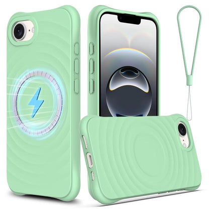 For iPhone 16e Wave Texture MagSafe Magnetic Liquid Silicone Phone Case(Green) by bashfashion