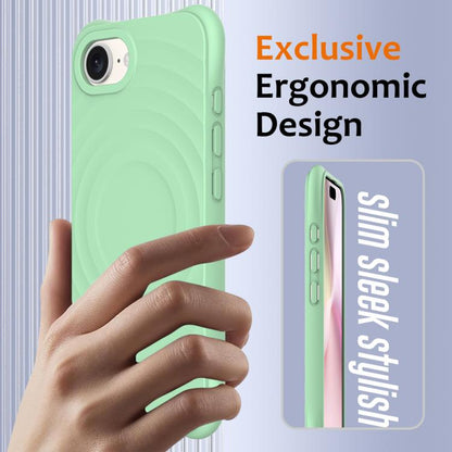 For iPhone 16e Wave Texture MagSafe Magnetic Liquid Silicone Phone Case(Green) by bashfashion