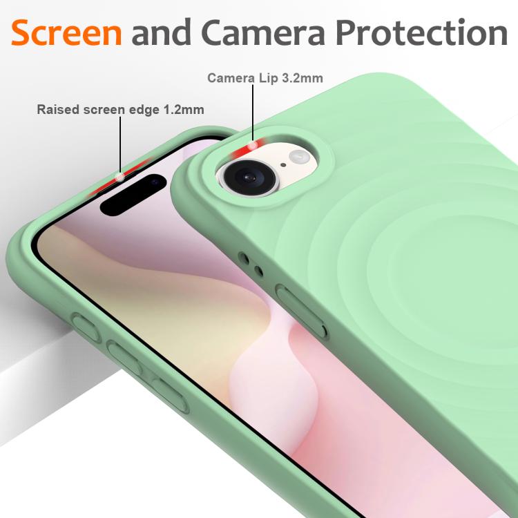 For iPhone 16e Wave Texture MagSafe Magnetic Liquid Silicone Phone Case(Green) by bashfashion