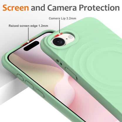 For iPhone 16e Wave Texture MagSafe Magnetic Liquid Silicone Phone Case(Green) by bashfashion