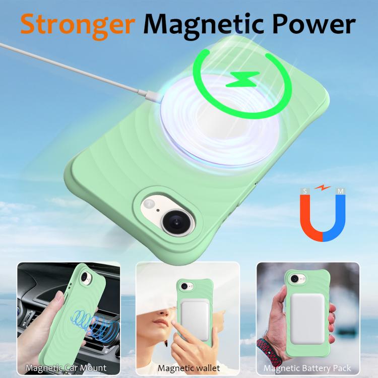For iPhone 16e Wave Texture MagSafe Magnetic Liquid Silicone Phone Case(Green) by bashfashion