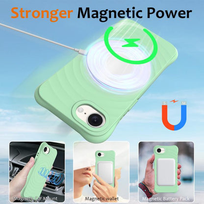 For iPhone 16e Wave Texture MagSafe Magnetic Liquid Silicone Phone Case(Green) by bashfashion