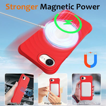 For iPhone 16e Wave Texture MagSafe Magnetic Liquid Silicone Phone Case(Red) by bashfashion
