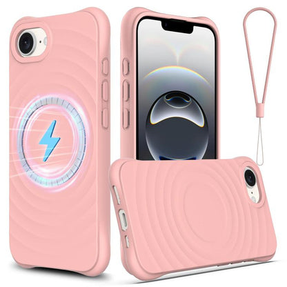For iPhone 16e Wave Texture MagSafe Magnetic Liquid Silicone Phone Case(Pink) by bashfashion