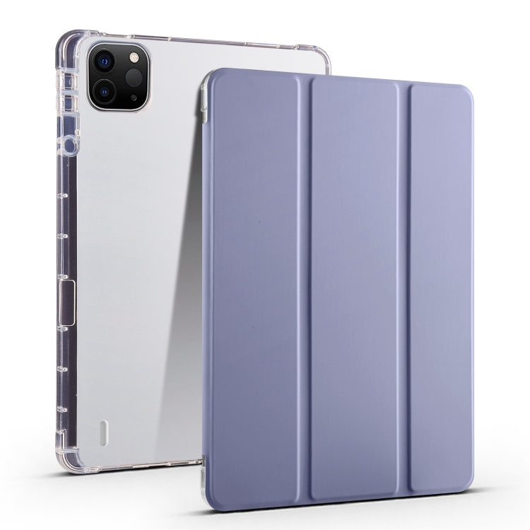 For iPad Pro 13 2025 / 2024 3-fold Clear TPU Smart Leather Tablet Case with Pen Slot(Lavender Purple) by bashfashion