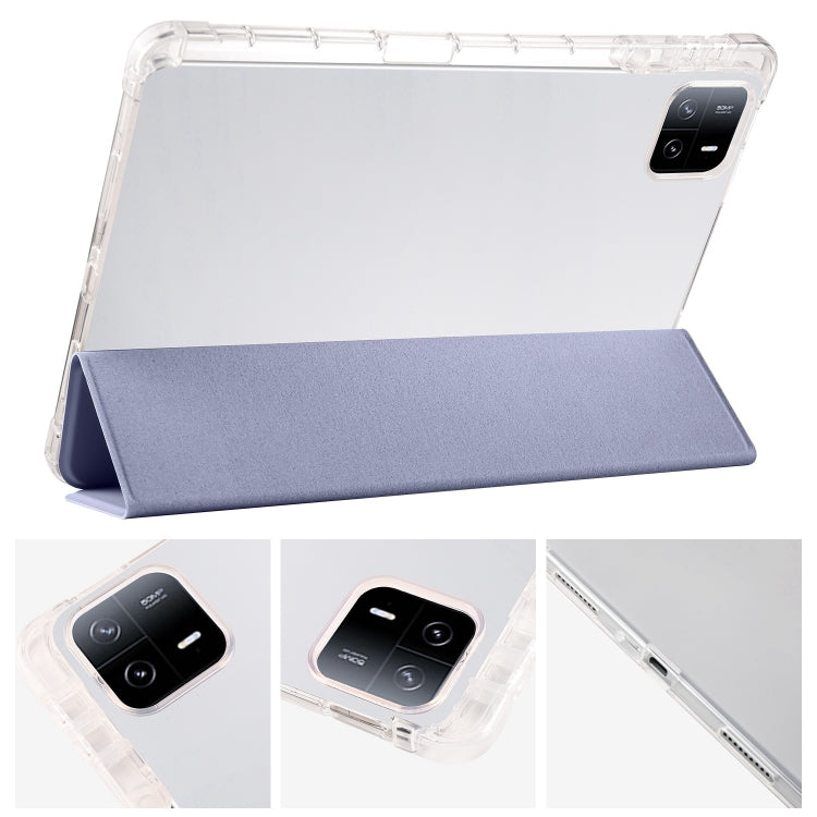 For iPad Pro 13 2025 / 2024 3-fold Clear TPU Smart Leather Tablet Case with Pen Slot(Lavender Purple) by bashfashion