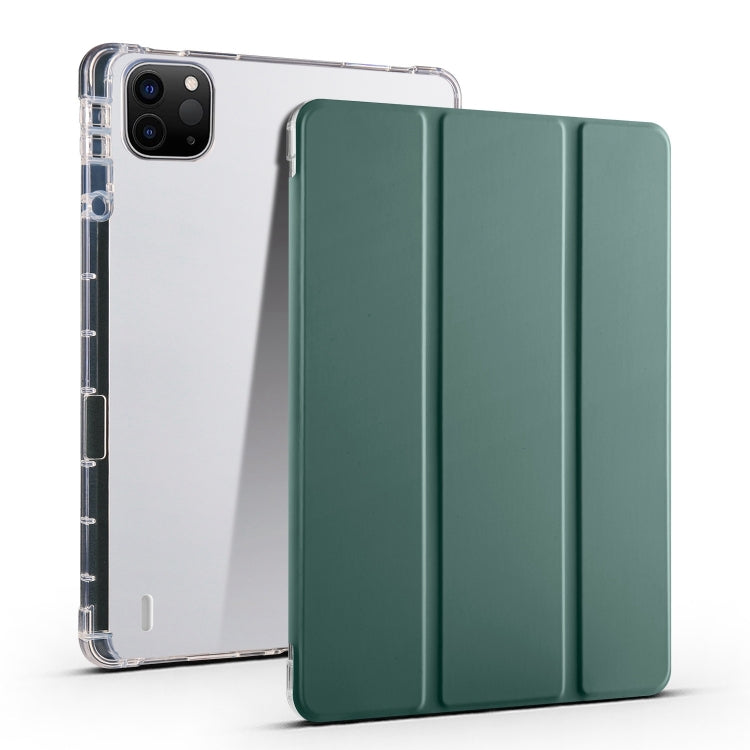 For iPad Air 11 2025 / 2024 3-fold Clear TPU Smart Leather Tablet Case with Pen Slot(Dark Green) by bashfashion