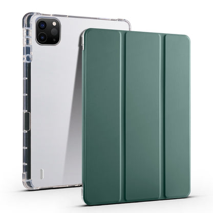 For iPad Air 11 2025 / 2024 3-fold Clear TPU Smart Leather Tablet Case with Pen Slot(Dark Green) by bashfashion