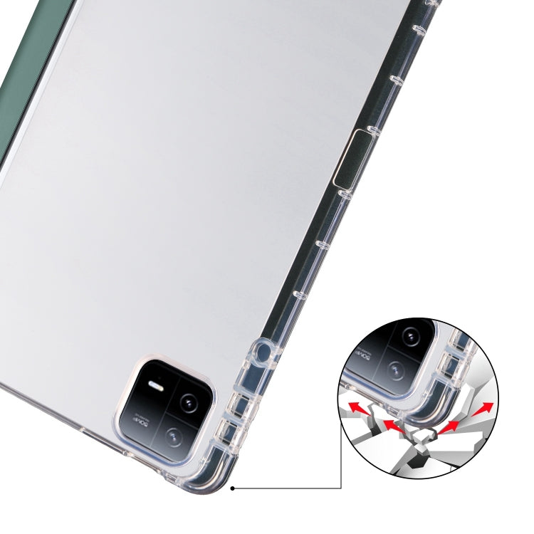 For iPad Air 11 2025 / 2024 3-fold Clear TPU Smart Leather Tablet Case with Pen Slot(Dark Green) by bashfashion