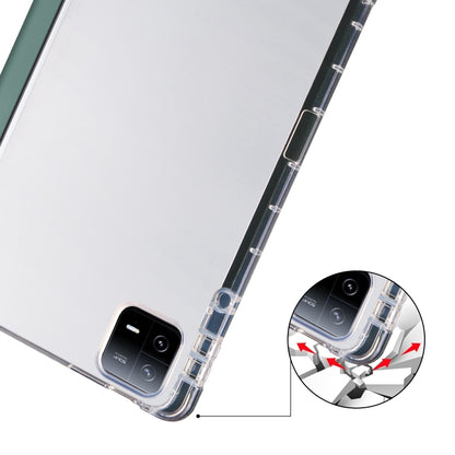 For iPad Air 11 2025 / 2024 3-fold Clear TPU Smart Leather Tablet Case with Pen Slot(Dark Green) by bashfashion