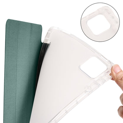 For iPad Air 11 2025 / 2024 3-fold Clear TPU Smart Leather Tablet Case with Pen Slot(Dark Green) by bashfashion