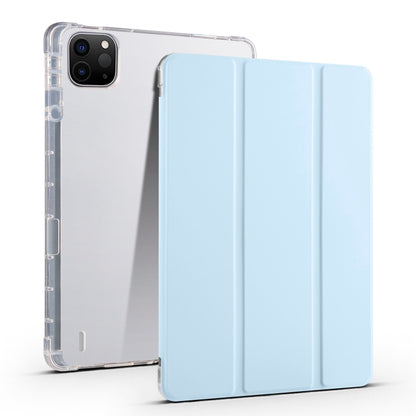 For iPad Air 13 2025 / 2024 3-fold Clear TPU Smart Leather Tablet Case with Pen Slot(Ice Blue) by bashfashion