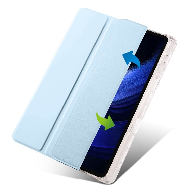 For iPad Air 13 2025 / 2024 3-fold Clear TPU Smart Leather Tablet Case with Pen Slot(Ice Blue) by bashfashion