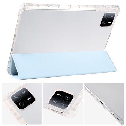 For iPad Air 13 2025 / 2024 3-fold Clear TPU Smart Leather Tablet Case with Pen Slot(Ice Blue) by bashfashion