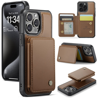 For iPhone 15 Pro Max JEEHOOD J05 Business Magnetic Style RFID Leather Phone Case(Brown) by JEEHOOD