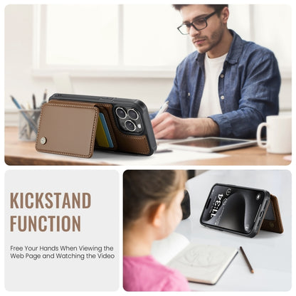 For iPhone 15 Pro Max JEEHOOD J05 Business Magnetic Style RFID Leather Phone Case(Brown) by JEEHOOD