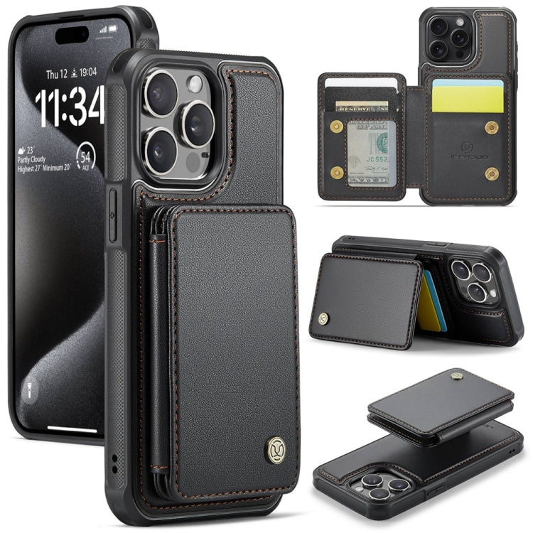 For iPhone 15 Pro JEEHOOD J05 Business Magnetic Style RFID Leather Phone Case(Black) by JEEHOOD