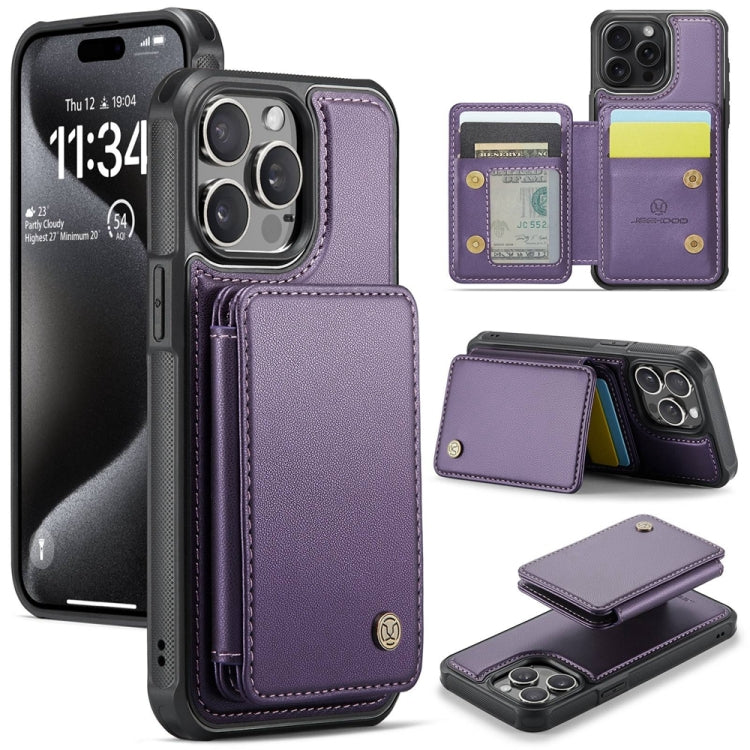 For iPhone 15 Pro JEEHOOD J05 Business Magnetic Style RFID Leather Phone Case(Purple) by JEEHOOD