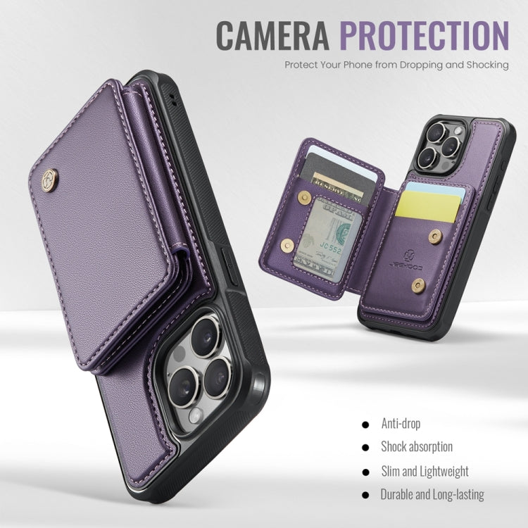 For iPhone 15 Pro JEEHOOD J05 Business Magnetic Style RFID Leather Phone Case(Purple) by JEEHOOD
