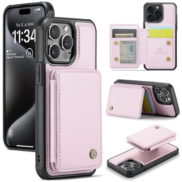 For iPhone 15 Pro JEEHOOD J05 Business Magnetic Style RFID Leather Phone Case(Pink) by JEEHOOD