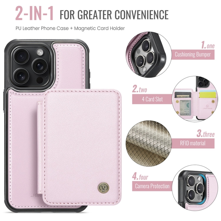 For iPhone 15 Pro JEEHOOD J05 Business Magnetic Style RFID Leather Phone Case(Pink) by JEEHOOD