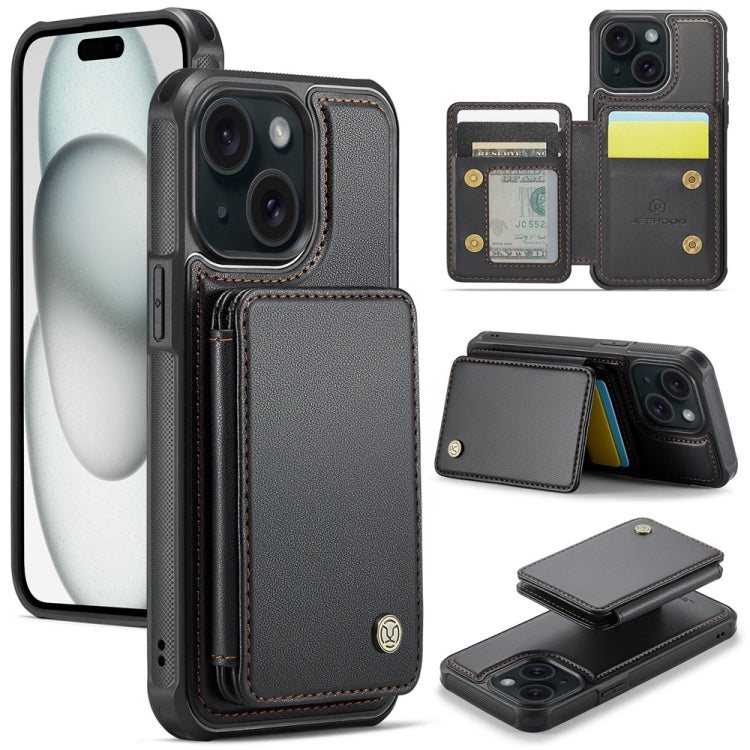 For iPhone 15 Plus JEEHOOD J05 Business Magnetic Style RFID Leather Phone Case(Black) by JEEHOOD