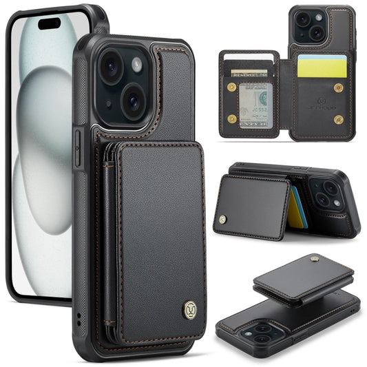 For iPhone 15 Plus JEEHOOD J05 Business Magnetic Style RFID Leather Phone Case(Black) by JEEHOOD