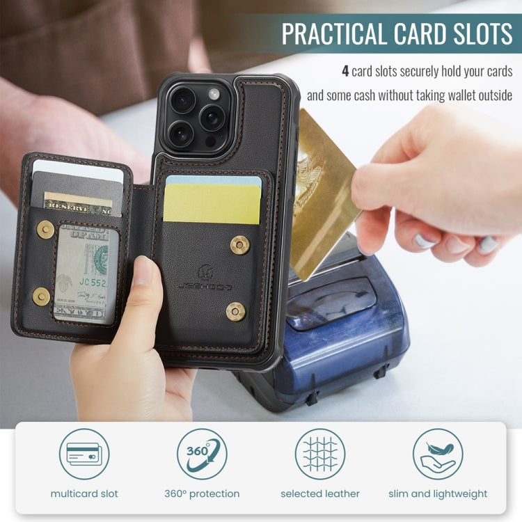 For iPhone 15 JEEHOOD J05 Business Magnetic Style RFID Leather Phone Case(Black) by JEEHOOD