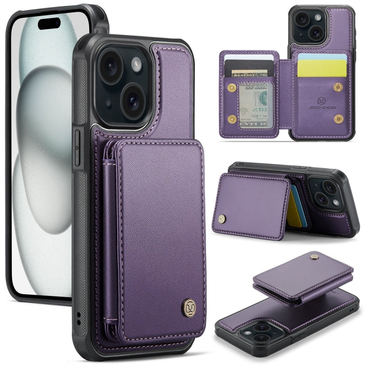 For iPhone 15 JEEHOOD J05 Business Magnetic Style RFID Leather Phone Case(Purple) by JEEHOOD