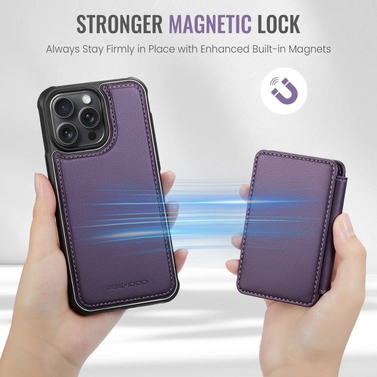 For iPhone 15 JEEHOOD J05 Business Magnetic Style RFID Leather Phone Case(Purple) by JEEHOOD