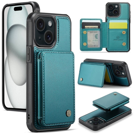 For iPhone 15 JEEHOOD J05 Business Magnetic Style RFID Leather Phone Case(Blue Green) by JEEHOOD
